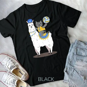 Volleyball Llama Cat Cool Cute Birthday Gift Idea Outfit Unisex T-shirt - Picture 1 of 12