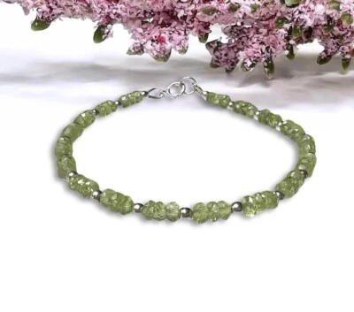 Natural Peridot Faceted Rondelle Gemstone Silver Filled Beaded Bracelets 6-8'' - Image 1 of 4
