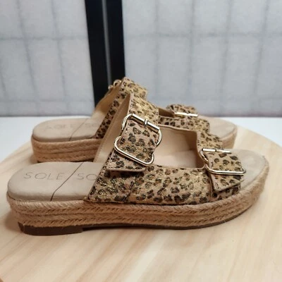 Sole Society Calf Hair Leopard Shimmer Espadrille Platform Sandals Women US 8.5M - Image 1 of 4