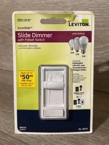 Leviton 6674 Slide Dimmer w Preset Switch Dimmable LED/CFL & Incan Halogen Bulbs - Picture 1 of 8