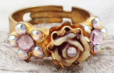 Anillo Michal Negrin Victoriano Rosa Lila Cristal Swarovski Estrás Flor Y2K Foto 1 de 4