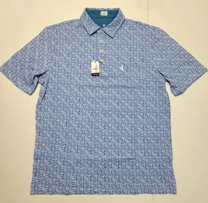 $129 New JOHNNIE-O Polo Shirt Men's MEDIUM M Riptide Blue FLORAL Cotton Blend - Picture 1 of 6