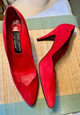 Stuart Weitzman for Mr. Seymour Red Italian Leather Suede Heels Pumps Sze 10AA - Image 1 of 4