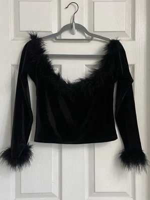 Куклы Sugar Thrillz Kill черный укороченный бархатный топ XL с длинным рукавом искусственный мех готика  - Изображение 1 из 4