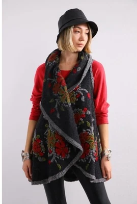 Chaleco Floral Lana Lana Fieltro Sin Mangas Hecho en Italia Frente Abierto MUY Difícil de Encontrar Foto 1 de 4