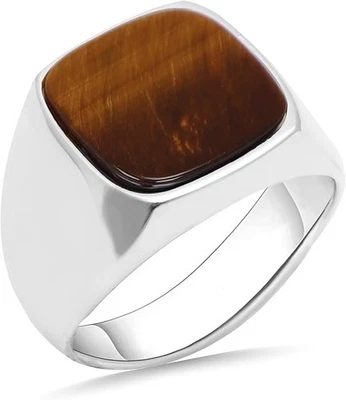 🟤 Tiger’s Eye Silver-Tone Ring | Polished Square Gem | Modern Minimal Design 💎 - image 1 of 4