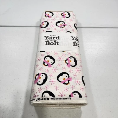 joann fabric snuggle flannel 8 yards pink penguins cotton 42 wide - Image 1 of 4