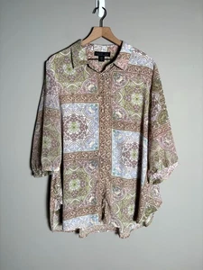 Rachel Zoe Cottage Grannycore Blumen Schal Print Knopfleiste Tunika Bluse Top 2X - Bild 1 von 9