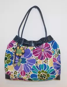 NWOT Brighton Large Floral Cotton Canvas Leather Trim Bag Tote Purse - Picture 1 of 20