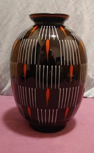 DDR handbemalte bauchige SCHWARZGLAS HYALITH GLAS VASE ⌀ 13,5 cm/ H=22cm VINTAGE - Foto 1 di 5