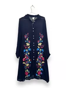 Anthropologie Midi Shirt Dress Embroidered Long Sleeve Button no Slip lining - Picture 1 of 12