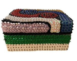 Vintage Haitian Vodou Sequin Beaded Decorative Wooden Box - Picture 1 of 9