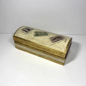 Vintage Italian Florentine Stamp Box Hinged Dome Lid Divided Desk Accessory - Picture 1 of 14