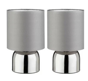 2 Set Touch Lamp Grey Shade Chrome Base Night Bed Side Table Light Dine Decor UK - Picture 1 of 5