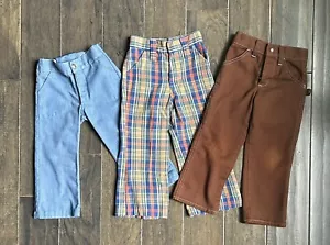 Vintage 70s Youth Pant Lot Jeans Carpenter Plaid Bell Bottom - Picture 1 of 19