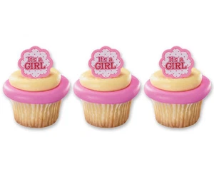 it's a Girl 24ct Baby Shower Cupcake Rings Bag Fillers Party Game Favors Prizes - Picture 1 of 5