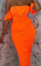 orange bardot biker dress