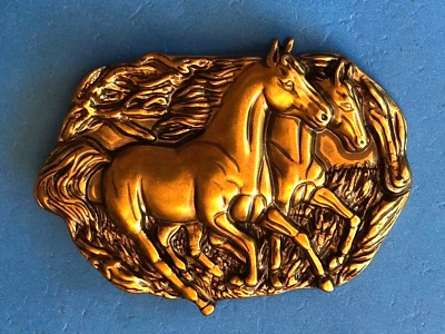 Wild horses Ponies Galloping Cowboy Western Style  Horse Stallion Belt Buckle - Image 1 of 3