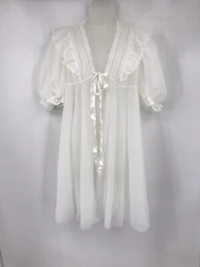 Vintage 1950s 1960s Sleep Gown Robe Size M White Lace Trim Nylon EUC - Picture 1 of 1