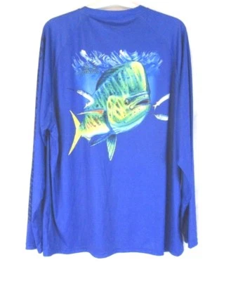 Рубашка спортивная мужская World Wide с рисунком рыбы размер XL синяя с длинным рукавом без застежек CBD21 - Изображение 1 из 4