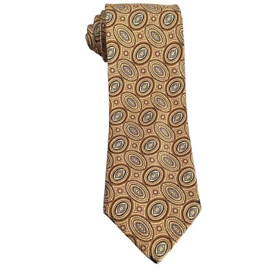 Bruno Piattelli Geometic Tie Necktie 100% Pure Silk Gold/Brown Made in USA — 第 1/4 张图片