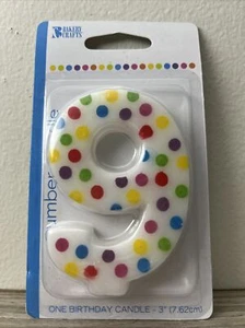 Bakery Crafts Number:9 Polka Dot Birthday 3" Candle - Wax Cake Topper - Picture 1 of 2