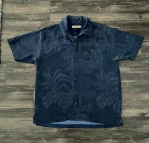 Camicia Tommy Bahama in seta con stampa palma e bottoni taglia media blu - Foto 1 di 3