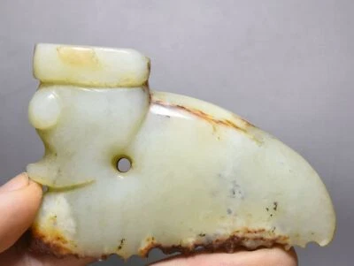 7.5cm Old Hongshan Culture Hetian Jade Sun God Helios Beast Saw Amulet Statue - Image 1 of 4