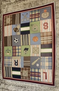 Pottery Barn Kids Reversible Plaid Baseball Sports Cotton Quilt SZ Twin 67”x84” - Picture 1 of 15