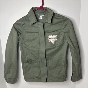 Cat & Jack Green Girls' Patch Utility Coat Jacket Weekends Forever Sz M 7/8 - Picture 1 of 7