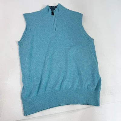 Chaleco Suéter Southern Tide Para Hombres Medio Azul Cuarto Cremallera Cuello Simulado Tejido Pullover Foto 1 de 4