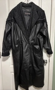 Wilsons Vintage schwarzer langer Leder Trenchcoat Damen (M) - Bild 1 von 22
