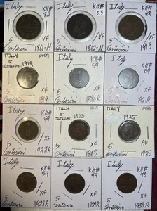 Italy 1861 - 1938 Five 5 Centesimi Very Fine VF - XF Condition 12 Coin Lot - Picture 1 of 14