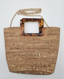 Neue Shunhao Kork Geldbörse mit Kunststoffgriffen, goldene Metallkette, braun/gold - Bild 1 von 9