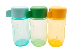 Tupperware Blu Verde Arancione Plastica Mini Dolce Divertente Eco Bottiglia 90ml (3) Set - Foto 1 di 19