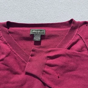 Maglione uomo Eddie Bauer cotone e cashmere 3XL scollo a V mirtillo bordeaux preppy - Foto 1 di 6