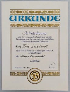 Germany, 1957, Vintage Brevet / Award Document - Silver Badge of Honour - Picture 1 of 1