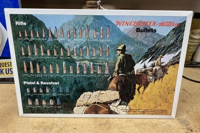 Vintage Winchester Bullets Western Tin Over Cardboard Metal Sign 17.5”x11.5”  - Image 1 of 4