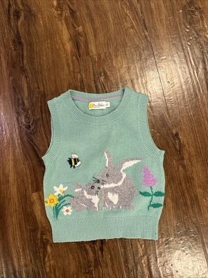 Chaleco Suéter Mini Boden Bunny Talla 5-6 Flores Turquesa Abeja Foto 1 de 4