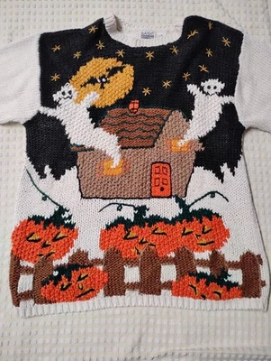 Vintage Halloween Oversize Pullover Basic Edition Damen MED Strick Geist Spuk Hou - Bild 1 von 4