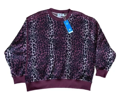 Adidas Originals Leopard Cheetah Print Oversized Sweatshirt Maroon Women’s Small - Image 1 of 4