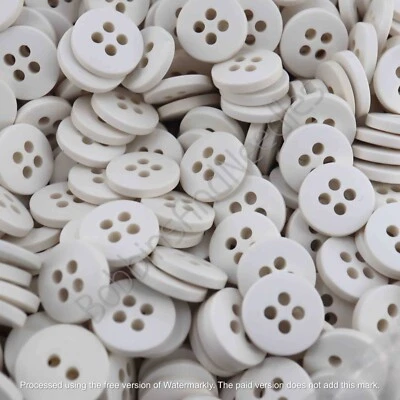 Set of 30 Small Vintage Casein Buttons Ø 11mm White 4-Hole Galalith Buttons - Image 1 of 4