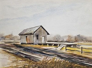 "Forgotten Platform" Original Watercolor Painting Train Station Rail Railroad - Picture 1 of 3
