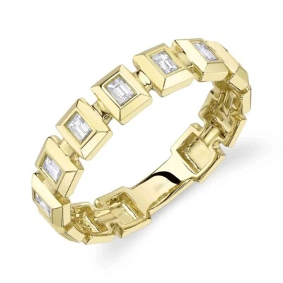 Conjunto de bisel de alianza de boda de diamantes baguette de oro amarillo de 14 quilates anillo de corte geográfico natural Foto 1 de 2