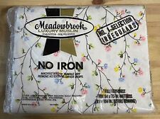 VTG Meadowbrook Luxury Muslin King Faux Cross Stitched Floral Fitted Sheet 54x75