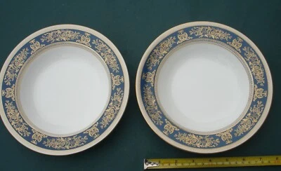 Wedgwood COLUMBIA BLUE & GOLD R4509  Bone China set of 2  Rim Soup Bowls 8" - Image 1 of 4