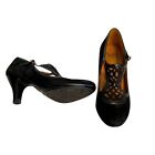 Sofft brand shoe size 8N (narrow) black suede cut out tops 3 inch heels.?