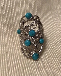 BBJ Sterling Silver Feather And Turquoise Ring Size 8 - Picture 1 of 8