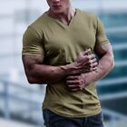 Men's Black Muscle Fit Curved Hem Tee V Neck Short Sleeve Designer T Shirt