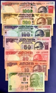 INDIA PREVIOUS FULL SET* 1000/500/100/50/20/10/5 RUPEE* UNC GEM* USA SELLER - Picture 1 of 1